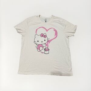 NWT Sanrio Hello Kitty Mens Biege Short Sleeve Pink Heart Graphic Tee Shirt XXL